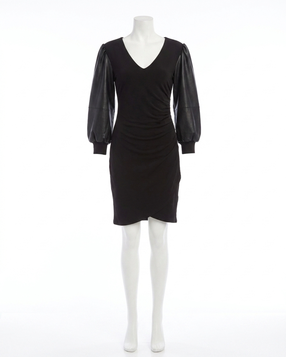 NEW FIFTEEN TWENTY contrast dress with vegan leather sleeve in black